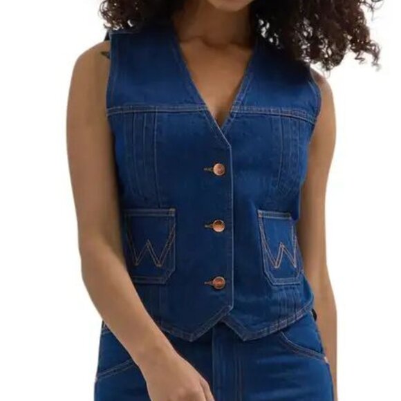 Wrangler Denim Femme Vest Dark Blue Size XS. NWT - Picture 1 of 10